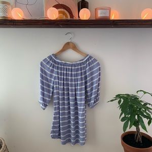 Striped Off-shoulder Blue/White mini dress